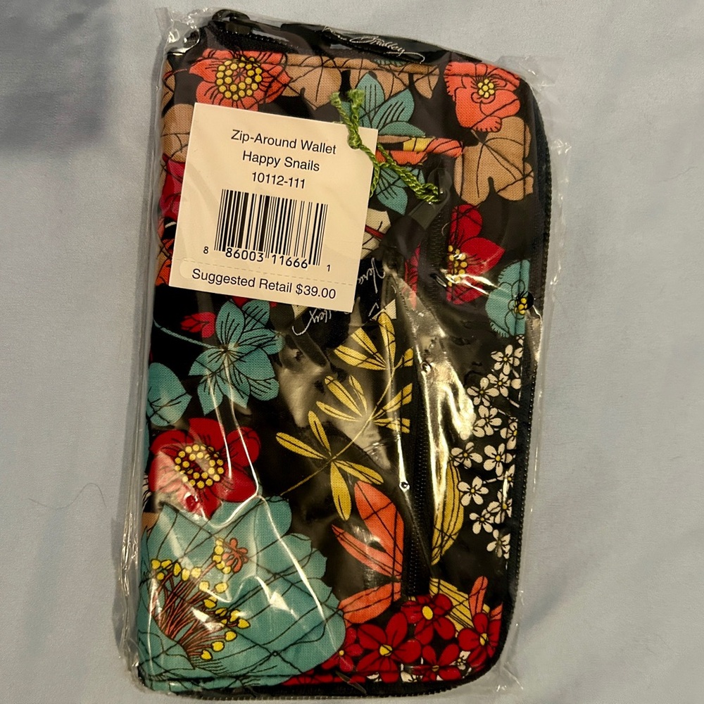 Vera Bradley Zip-Around Wallet - Black, Red, Blue, Yellow Floral